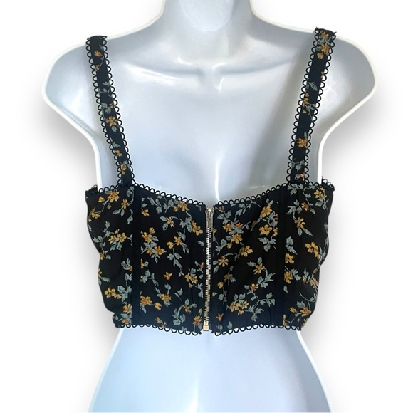 Blush BJ Black Floral Lace Trim Crop Top – Bustier Crop, Zipper Back, Size L - Picture 8 of 9